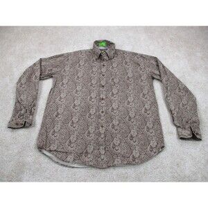 Stetson Shirt Mens Medium M Brown Paisley Cotton Western Cowboy Button Up